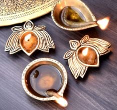Designer Golden Brass Oil Lamp Decorative Diwali Deepam Pack of 4