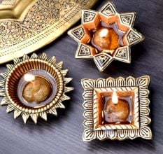 Classical Golden Brass Diwali Diya For Mandir Decoration Pack of 3