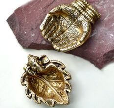 Golden Sankh and Hands Brass Oil Lamp Diwali Diya Gifts Worship Decoration Pack of 2