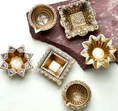 Golden Brass Diwali Diya Designer Decorative Deepak Pack of 6 Diyas