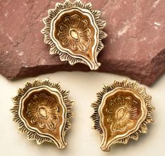 Brass Flower Bud Home Temple Mandir Decoration Pack of 3 Diyas