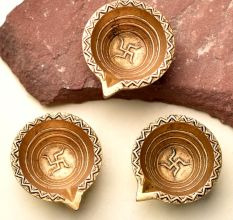 Brass Diwali Diya Oil Lamp Swastika Diwali Decoration Pack of 3
