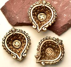 Heart Shaped Swastika Diwali Diya Oil Lamp Pack of 3
