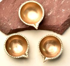 Brass Round Shaped Diwali Oil Lamp Diya Pack of 3