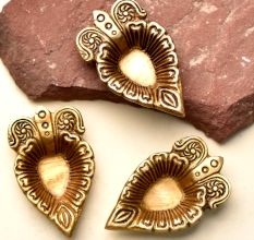 Brass Leaf Shape Diwali Diya with Intricate Design Pack of 3
