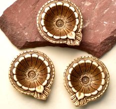 Brass Flower Engraved Diwali Diya Pack of 3 Diyas