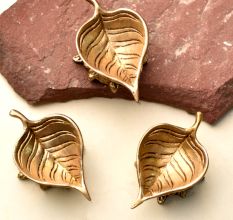 Handmade Brass Leaf Shaped Diwali Diya Pack of 3