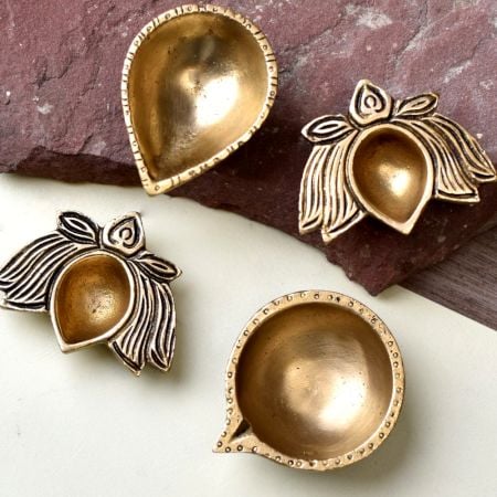 Designer Golden Brass Oil Lamp Decorative Diwali Deepam Pack of 4