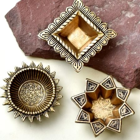 Classical Golden Brass Diwali Diya For Mandir Decoration Pack of 3