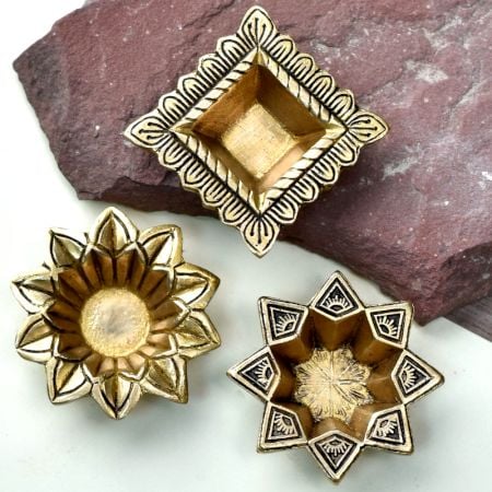 Golden Brass Oil Lamp For Inaugration Decorative Diwali Festival Diya Pack of 3