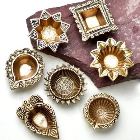 Golden Brass Decorative Diwali Diya For Mandir Decoration Pack of 7 Diyas