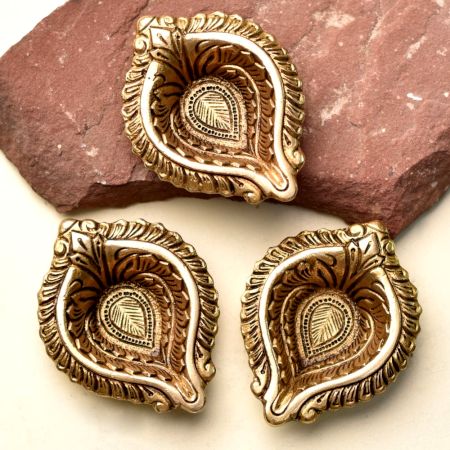Brass Bud Shaped Diwali Diyas For Mandir Pack of 3