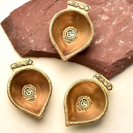 Shubh Labh Om Brass Diwali Diya Pack of 3