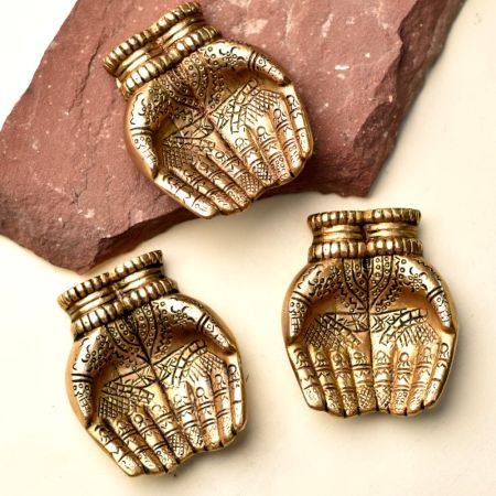 Engraved Design Two Hands Brass Diwali Diyas Pack of 3