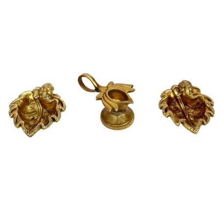 Indian-Shelf Handmade Vocalforlocal  Brass Golden Oil Lamp Diya Lotus Floral and Ganpati Leaf Design Puja Utensils Diwali Home DÃ©cor