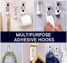 Handmade White Ceramic Blue Floral Adhesive Hook