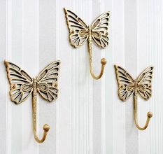 3 Pieces Brass Butterfly Vintage Wall Decor Hook For Hanging