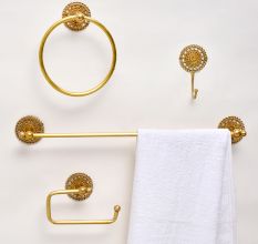 Handcrafted Brass Hanger for Bathroom in Set of 4