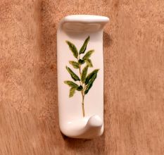 Handmade White Ceramic Green Leaf Stick Wall Hook