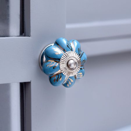 Light Blue Golden Leaf Big Melon Knob