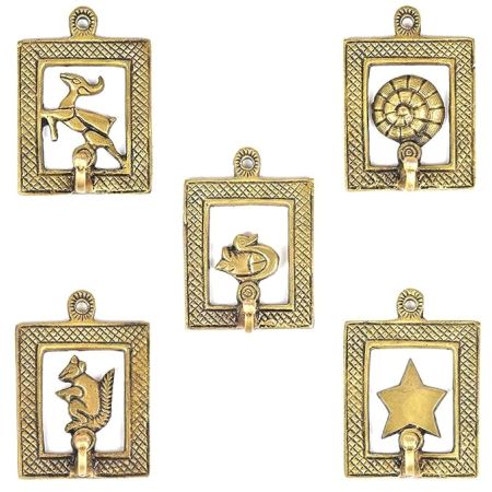 Indian-Shelf Pack of 5 Brass Modern Wall Hooks for Hanging -Golden Animal Framed Antique Coat Hooks Vintage - Brass Hooks for The Wall - Animal Framed Key Hooks Hanging Keys