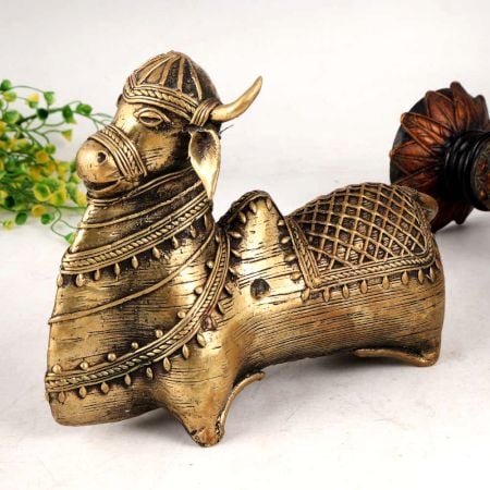 Tribal Nandi Statue Made of High-Quality Brass for Decor