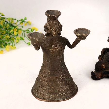 Vintage Doll Brass Oil Lamp in Antique Brown Finish