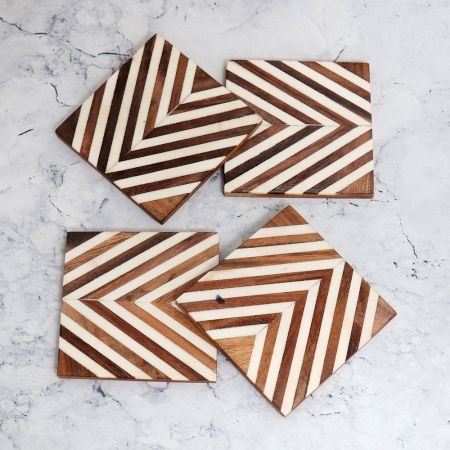 Modern Handcrafted Wooden Coasters - Pack of 4