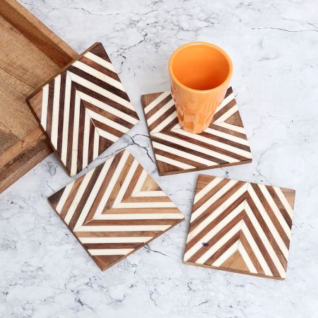 Modern Handcrafted Wooden Coasters - Pack of 4