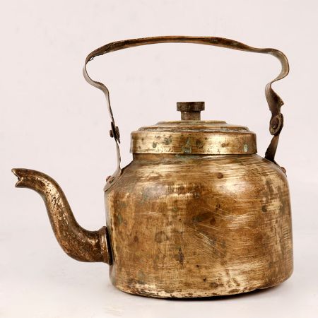 Vintage Indian Brass Kettle with Lid & Handle