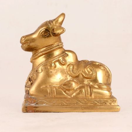 Golden Brass Nandi Statue for Prayer Room