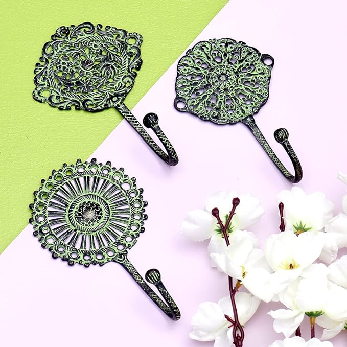 3 Pieces Brass Antique Wall Hooks for Hanging