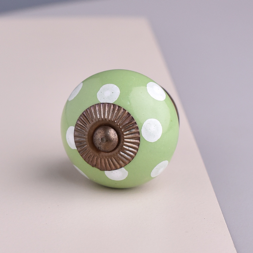 Green Polka Dotted Ceramic Dresser Knob