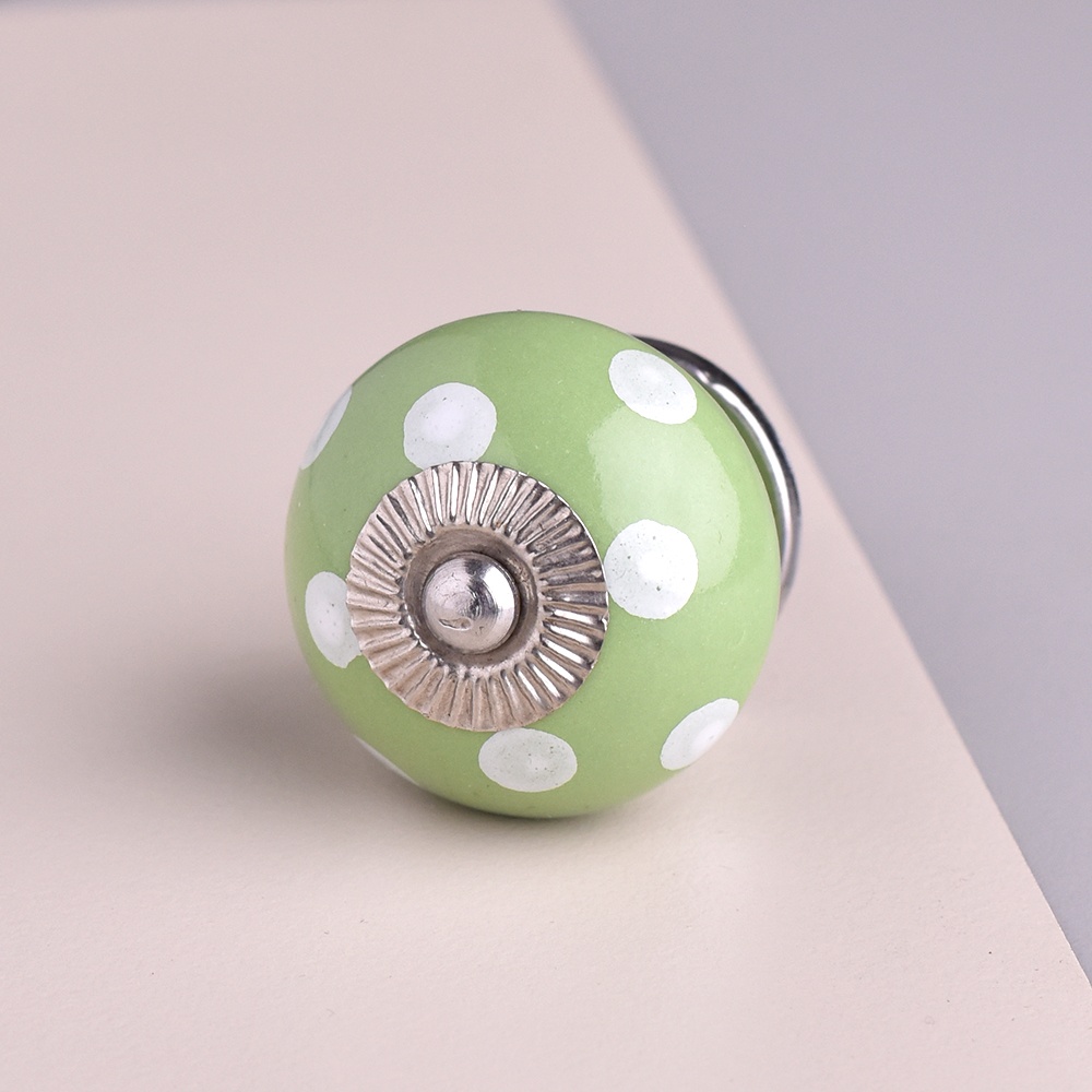 Green Polka Dotted Ceramic Dresser Knob