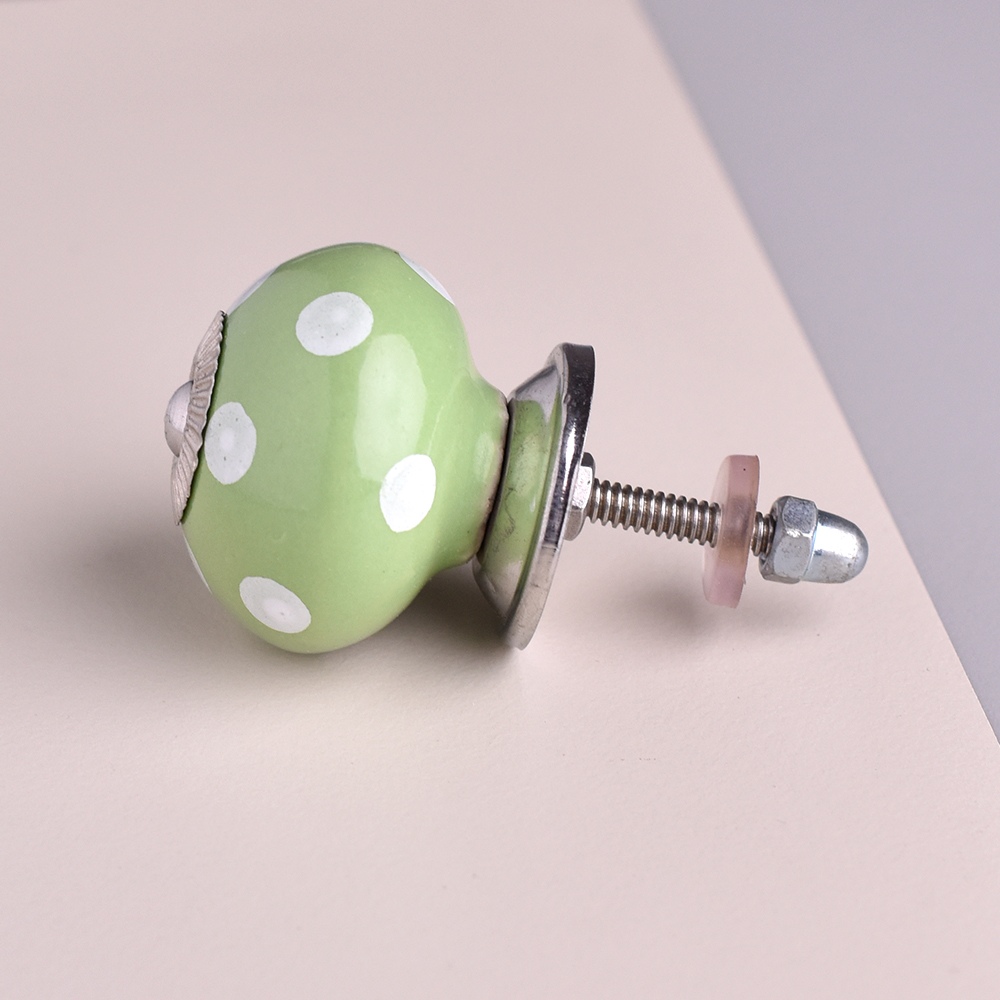 Green Polka Dotted Ceramic Dresser Knob
