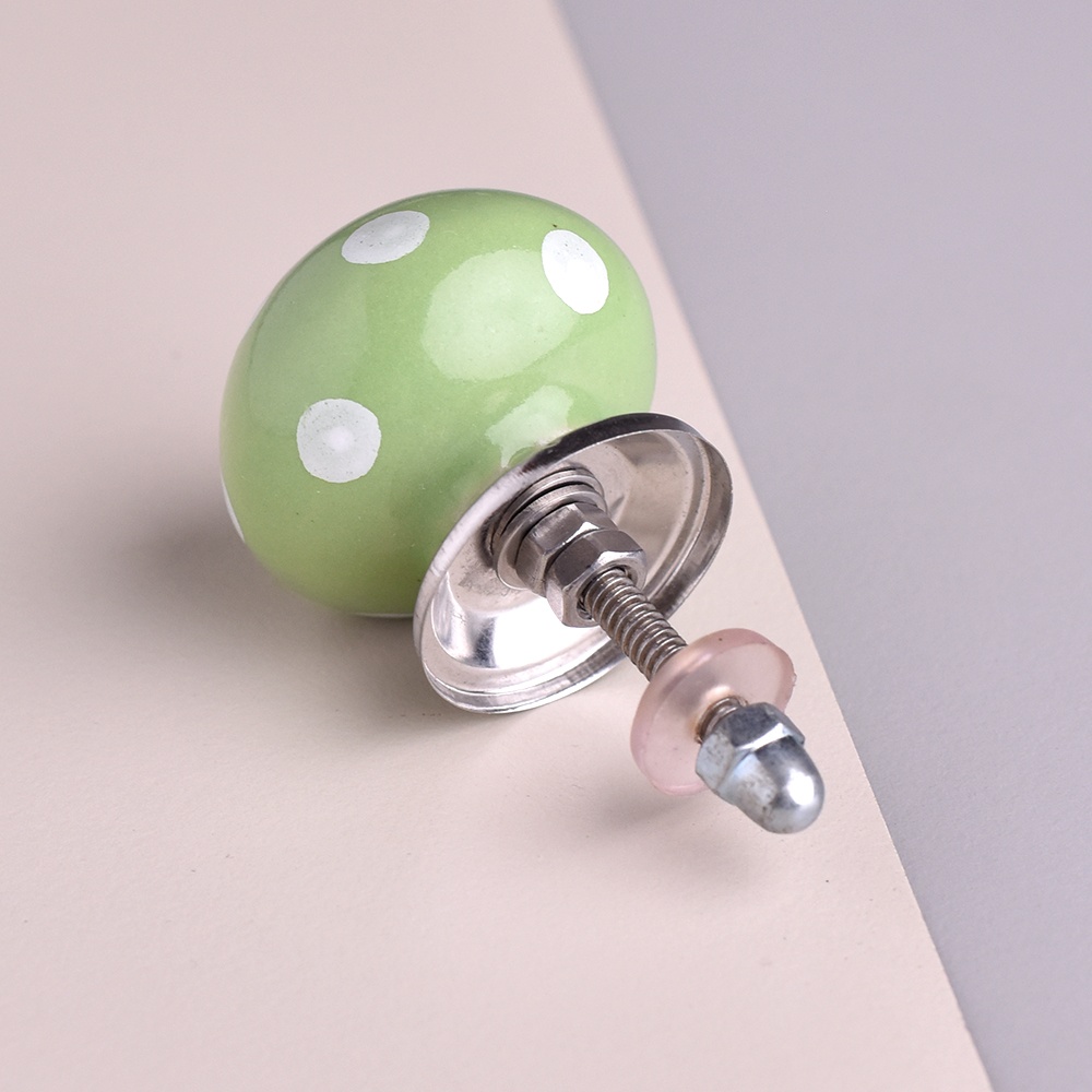 Green Polka Dotted Ceramic Dresser Knob