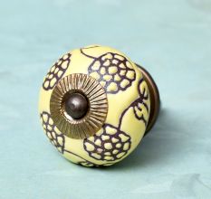 Yellow Marigold Etched Ceramic Floral Cabinet Knob
