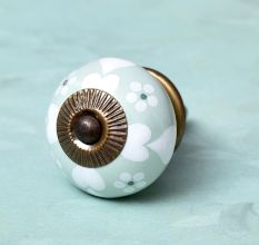 Sage Green Heart Ceramic Floral Wardrobe Knob Online
