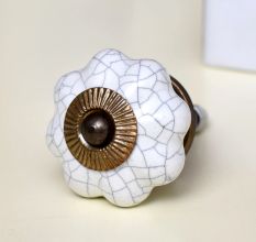White Crackle Ceramic Melon Cabinet Knob