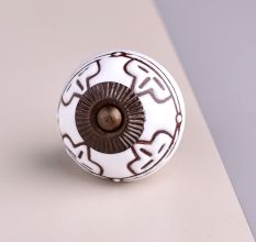 Cream Etched Floral Ceramic Cabinet Knob