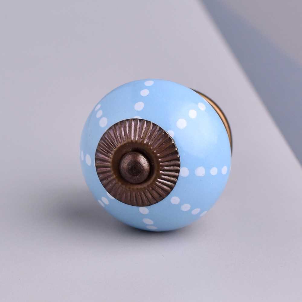 Turquoise Line Dotted Ceramic Floral Dresser Knobs Online