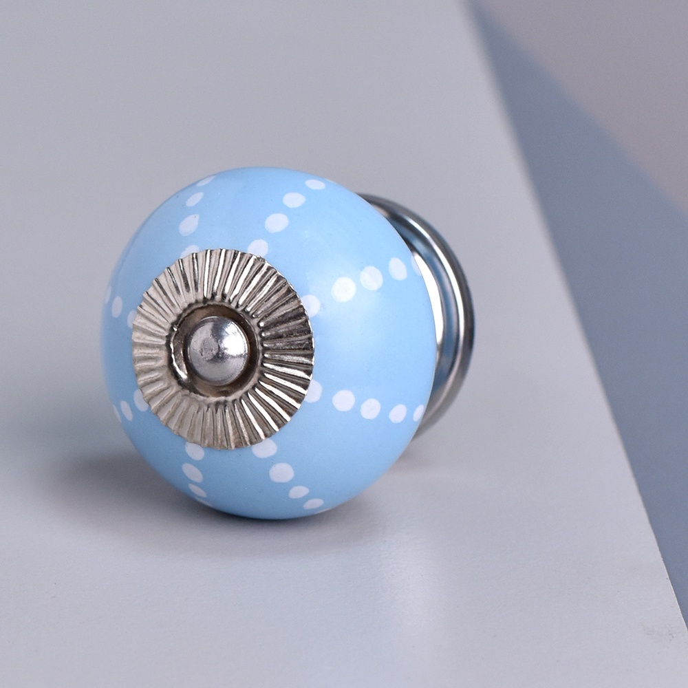 Turquoise Line Dotted Ceramic Floral Dresser Knobs Online