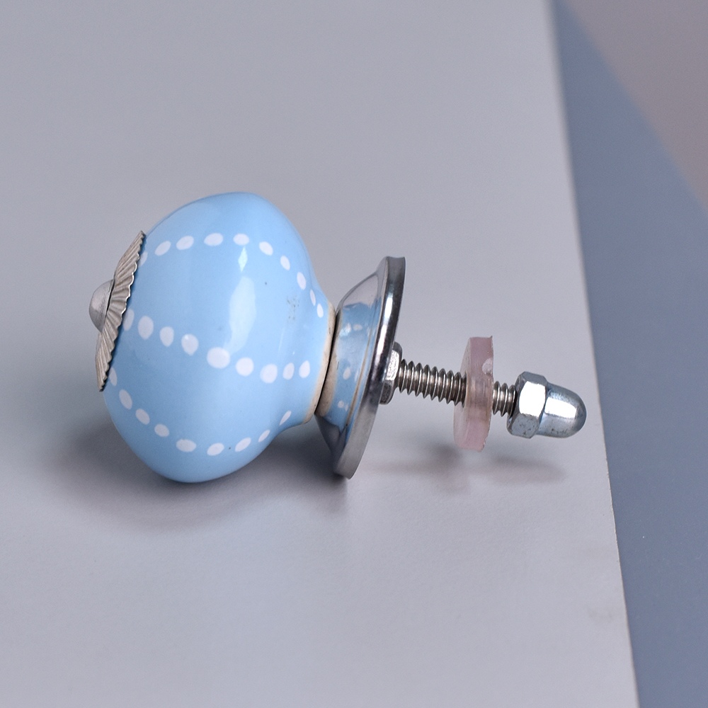 Turquoise Line Dotted Ceramic Floral Dresser Knobs Online