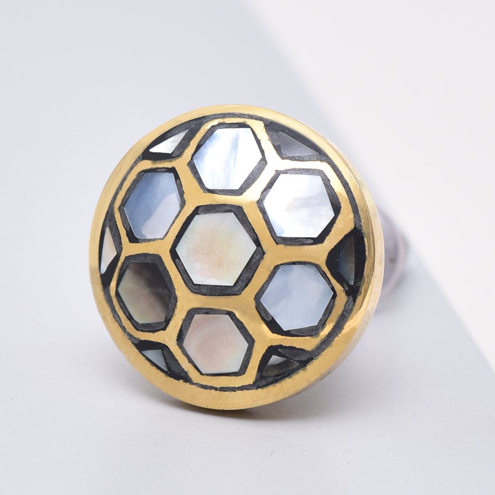 Golden Brass Metal Black Shell Drawer Knobs