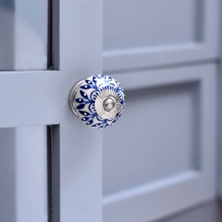 Blue Zinnia Flower Cabinet Knob