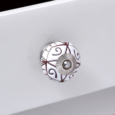 White Base Brown Etched Ceramic Floral Knob