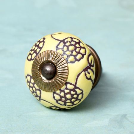 Yellow Marigold Etched Ceramic Floral Cabinet Knob