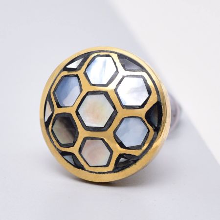 Golden Brass Metal Black Shell Drawer Knobs