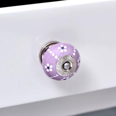 Purple Ceramic Floral Cabinet Knob With Flower