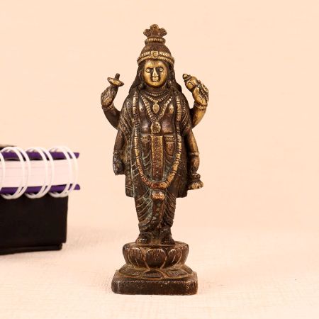 Lord Vishnu Brass Statue in Antique Brown Finish